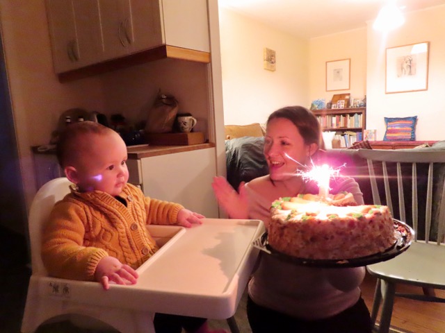 Ella and Dani with a lovely cake and birthday candle. 