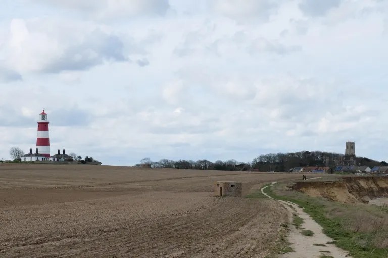 Distance photograph of Happisburgh Lighthouse.