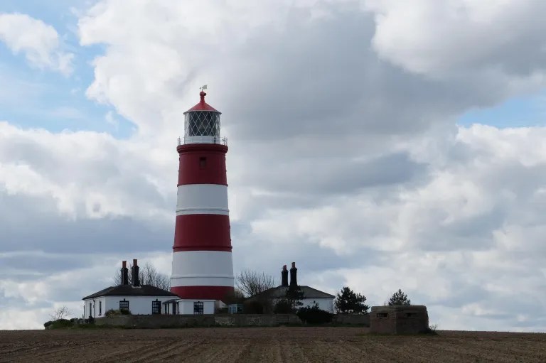 Close up photograph of the Happisburgh Lighthouse.