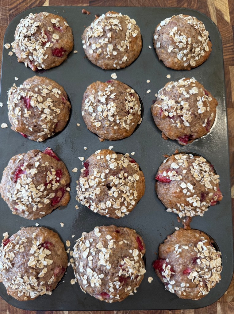 Strawberry muffins in the muffin baking pan