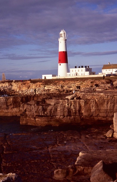 Distance photograph of Portland Bill lighthouse