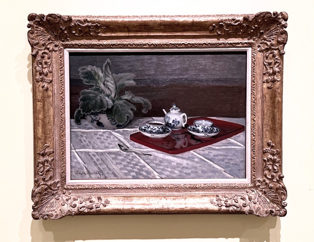 A closer photograph of the The Tea Set. You can see the reflections on the tray of the teapot and the tea cup on the right in this photograph.